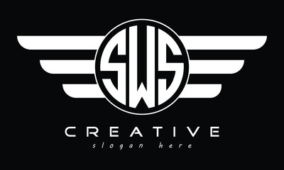 SWS three letter initial letter logo in circle with wings vector template.
