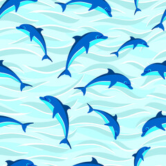 marine pattern with dolphins and waves