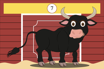 Banner, sign and illustration of a bull in a bullring, Special San Fermin	
