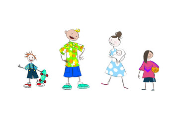 Famille souriante et colorée