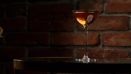 Homemade Rob Roy Cocktail with Scotch and Vermouth. Whiskey-based drinks with cherry. Manhattan cocktail