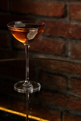 Homemade Rob Roy Cocktail with Scotch and Vermouth. Whiskey-based drinks with cherry. Manhattan cocktail