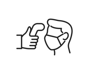 Checking a person's temperature with a non-contact thermometer icon. High quality black vector illustration..