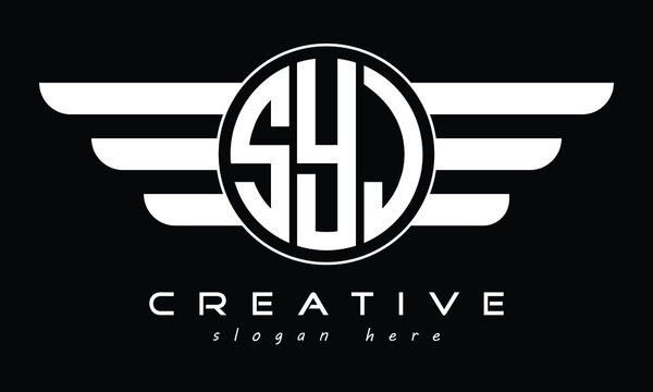 SYJ three letter initial letter logo in circle with wings vector template.