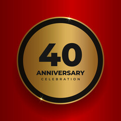 40 years anniversary celebration background. Celebrating 40th anniversary event party poster template. Vector golden circle with numbers and text on red square background. Vector illustration