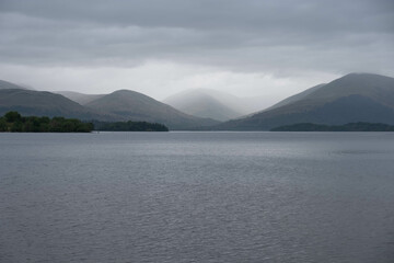 View of the hills and munroes from Loch Lomond, Scotland, UK