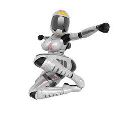 coolest astronaut girl is jumping in action in white background