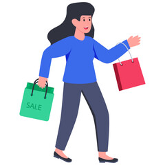 Conceptual flat design illustration of shopping girl