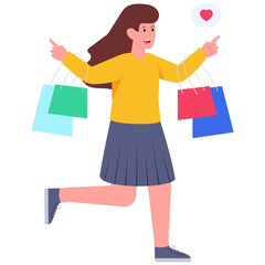 Conceptual flat design illustration of shopping girl