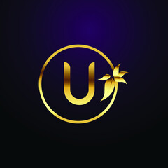 Premium luxury Vector elegant gold and  font Letter U Template for company logo with monogram element 3d Design