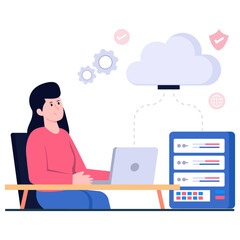 Flat design illustration of cloud management