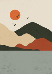 Minimalistic mountain landscape background illustration
