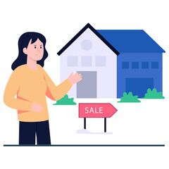 Home for sale icon in flat design