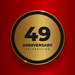 49 years anniversary celebration background. Celebrating 49th anniversary event party poster template. Vector golden circle with numbers and text on red square background. Vector illustration