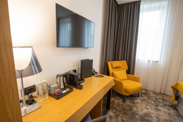 Hotel apartment interior with furniture