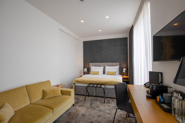Hotel apartment interior with master bed