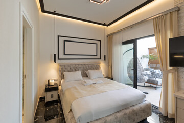 Interior of a luxury bedroom with marble floor