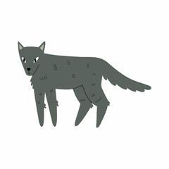 forest wolf hand drawn in flat style. baby illustration