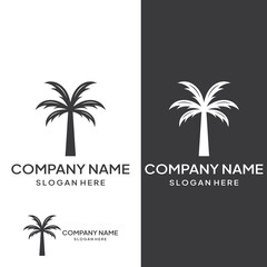 Palm tree logo, palm with waves and sun. Using Illustrator template design editing.