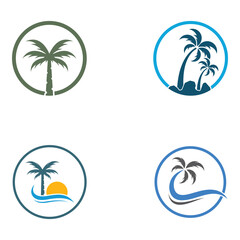 Fototapeta na wymiar Palm tree logo, palm with waves and sun. Using Illustrator template design editing.