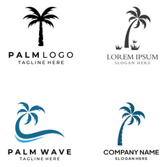 Palm tree logo, palm with waves and sun. Using Illustrator template design editing. © Mujiyono