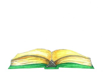 open watercolor green book. Empty space for your text here