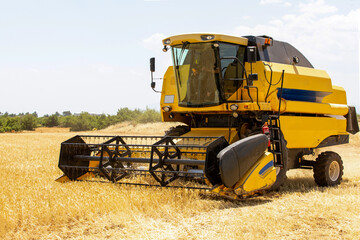 Combine harvester harvesting barley fields