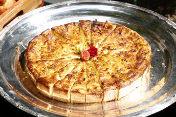 food plate served on metal platter
