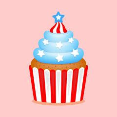 American themed cupcake. USA happy independence day. Vector illustration in cartoon flat style. Isolated