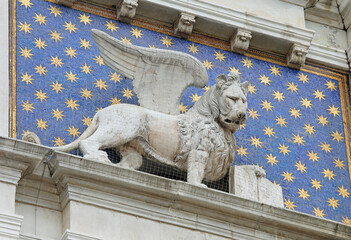 Venice, VE, Italy - May 18, 2020: winged Lion of Saint Mark symbol of Venetian italian Island
