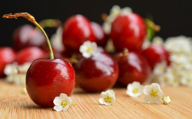 cherries on a wooden table