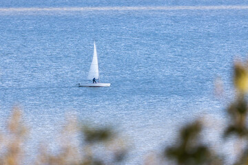 Sailing boat on lake Balaton in Hungary. Selective focus.