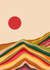 Contemporary mountain landscape poster. Abstract minimalist background for prints. Hand drawn vector illustration