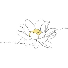 Continuous line drawing of lotus. The concept of beauty and nature, love. Ecology of aquatic plants. Water lily flower hand drawn design one outline sketch. Vector illustration