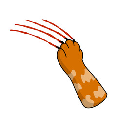 Cat foot. Scratch with blood trail. Aggression and injuries. Evil behavior of pet. Cartoon flat illustration