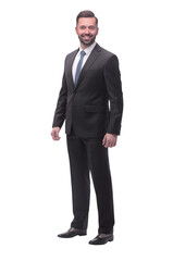 in full growth. smiling young businessman . isolated on white