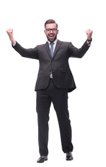 very happy young businessman. isolated on white