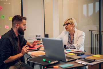 Obraz premium Two business colleagues working together in the office