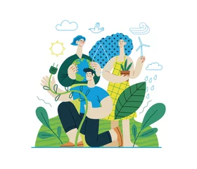 Foto op Canvas Ecology - Go green -Modern flat vector concept illustration of ecology metaphor, People surrounded by natural ecological and Renewable energy symbols. Creative landing web page illustartion © grivina