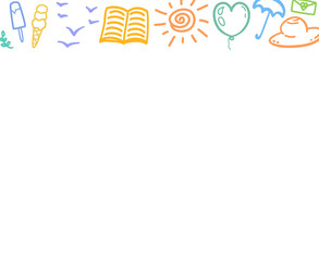 Hand drawn colored holiday elements. Colorful sketchy doodles. Summer holidays. Vacation trip. Web banner