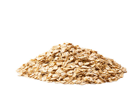 Pile of oatmeal flakes isolated on white background.Heap of dry oatmeal flakes isolated on white.