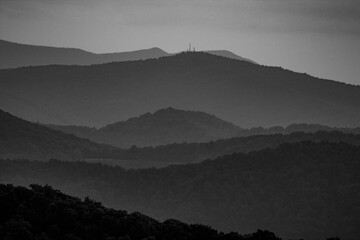 Blue Ridge mountains in black and white