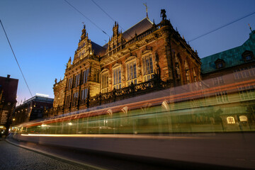 Tram travelling past the Bremen Town Hall