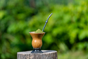 Chimarrão, a traditional Brazilian yerba mate tea.  Herba mate, chimarrão or cimarron – is one of the most popular drinks in South America © Augustas Cetkauskas