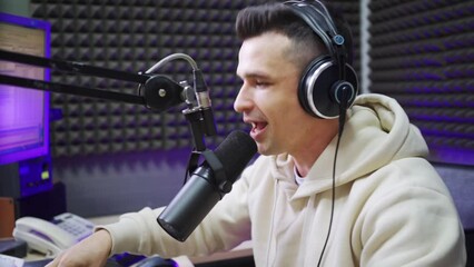 professional radio host with headphones on his head