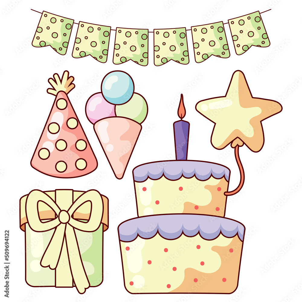 Sticker icon set cute birthday