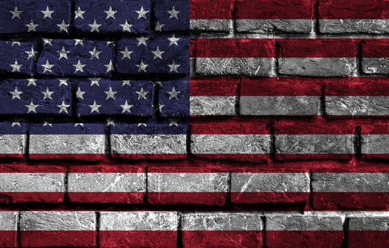 United States flag brick background.