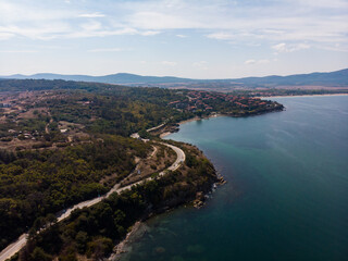 Obraz premium Aerial view of Bulgarian town Sozopol and nature. Drone view from above. Summer holidays destination