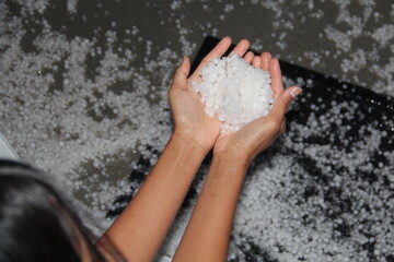 Handful of hails or graupel