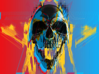 Abstract illustration of a screaming skull on colorful background